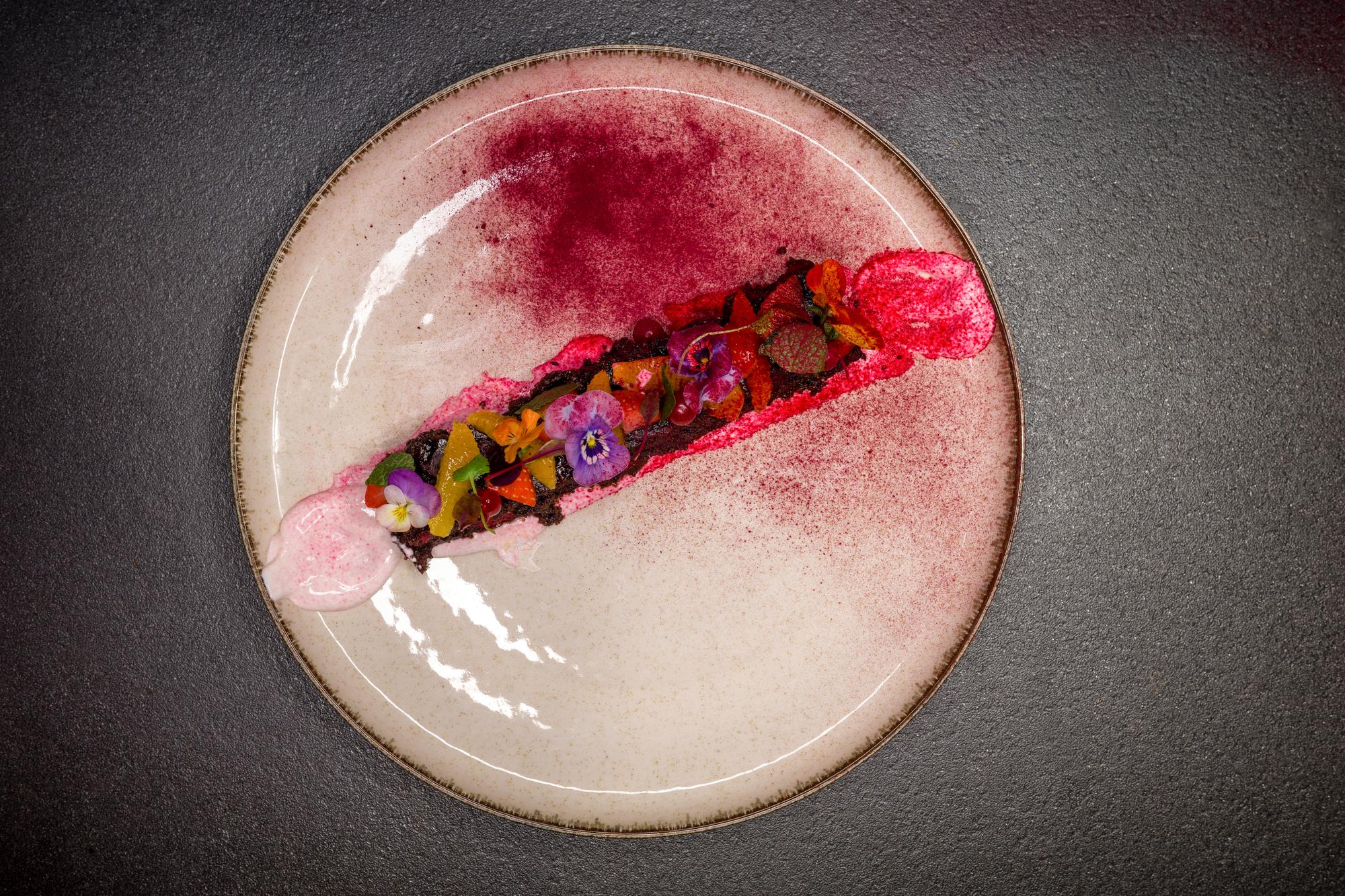 Artistic appetizer on textured plate